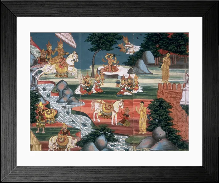 Framed Print : Prince Siddhattha cuts off his hair at the Anoma river... c1800-1820. Creator: Unknown Framed Print : Prince Siddhattha cuts off his hair at the Anoma river... c1800-1820. Creator: Unknown