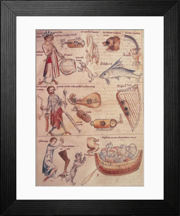 Framed Print : Various signs and symbols representing the zodiac, 14th century. Creator: Unknown Framed Print : Various signs and symbols representing the zodiac, 14th century. Creator: Unknown