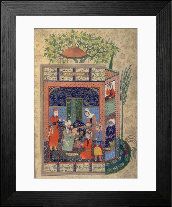 Framed Print : Zal holding the simurgh's feather during the birth of Rustam, c1590-c1595