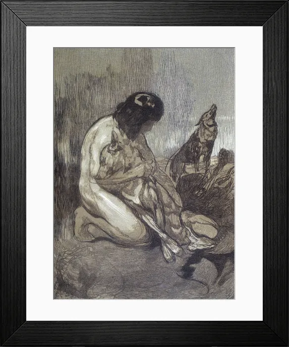 Framed Print : Mowgli and wolves; scene from 'The Jungle Book', 1919. Creator: Paul Jouve Framed Print : Mowgli and wolves; scene from 'The Jungle Book', 1919. Creator: Paul Jouve