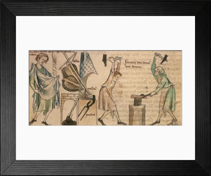 Framed Print : Blacksmiths at work, second half of the 14th century. Creator: Unknown Framed Print : Blacksmiths at work, second half of the 14th century. Creator: Unknown
