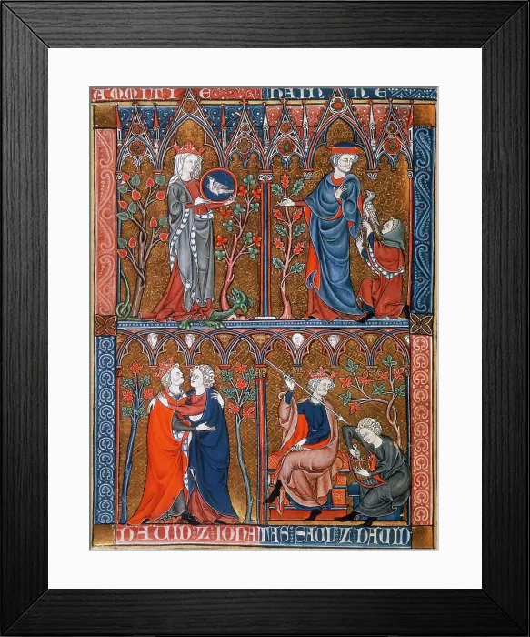 Framed Print : Friendship and Hatred; Jonathan, David and Saul, c1290-c1300. Creator: Unknown Framed Print : Friendship and Hatred; Jonathan, David and Saul, c1290-c1300. Creator: Unknown