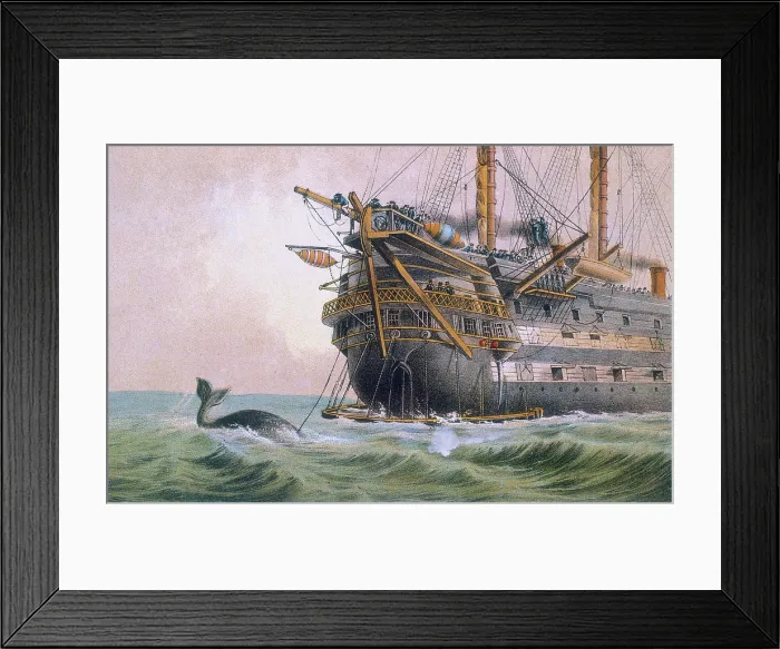 Framed Print : HMS Agamemnon laying the original Atlantic cable, 1850s. Creator: Robert Charles Dudley Framed Print : HMS Agamemnon laying the original Atlantic cable, 1850s. Creator: Robert Charles Dudley