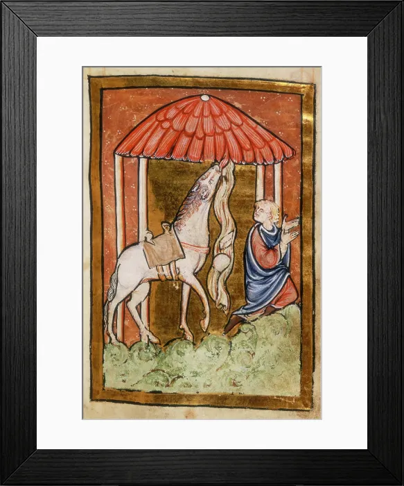 Framed Print : Cuthbert's horse pulls down bread and meat, last quarter of the 12th century. Creator: Unknown. Cuthbert's horse pulls down bread and meat, last quarter of the 12th century Framed Print : Cuthbert's horse pulls down bread and meat, last quarter of the 12th century. Creator: Unknown. Cuthbert's horse pulls down bread and meat, last quarter of the 12th century