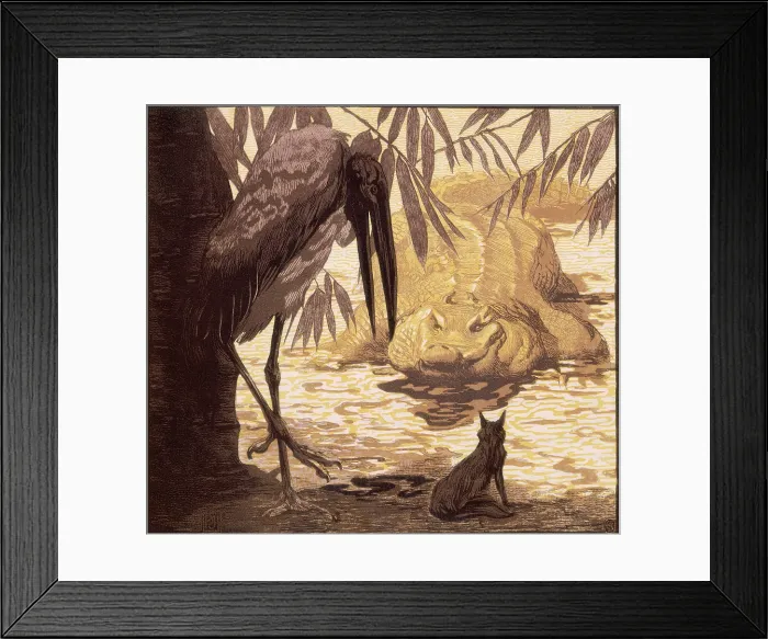 Framed Print : Crocodile, wolf and stork; scene from 'The Jungle Book', 1919. Creator: Paul Jouve Framed Print : Crocodile, wolf and stork; scene from 'The Jungle Book', 1919. Creator: Paul Jouve