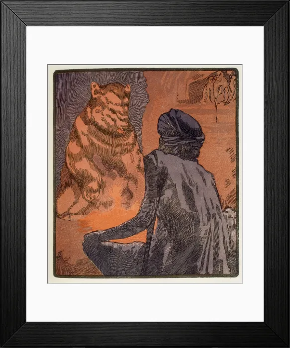 Framed Print : 'The Miracle of Purun Bhagat'; scene from 'The Jungle Book', 1919. Creator: Paul Jouve Framed Print : 'The Miracle of Purun Bhagat'; scene from 'The Jungle Book', 1919. Creator: Paul Jouve