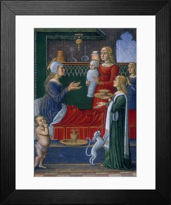 Framed Print : The Birth of the Virgin, end of the 15th century. Creator: Unknown Framed Print : The Birth of the Virgin, end of the 15th century. Creator: Unknown
