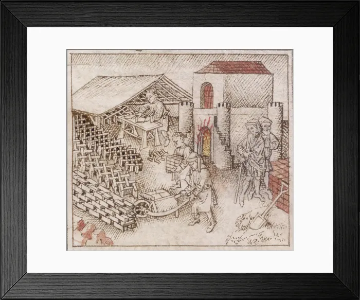 Framed Print : A brickyard, c1300-c1340. Creator: Unknown Framed Print : A brickyard, c1300-c1340. Creator: Unknown