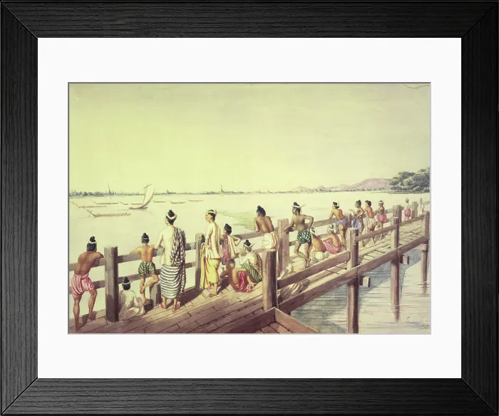 Framed Print : Umeerapoora, from the long wooden Bridge, crossing the Lake Toung-ummah, 1855. Creator: Colesworthy Grant Framed Print : Umeerapoora, from the long wooden Bridge, crossing the Lake Toung-ummah, 1855. Creator: Colesworthy Grant