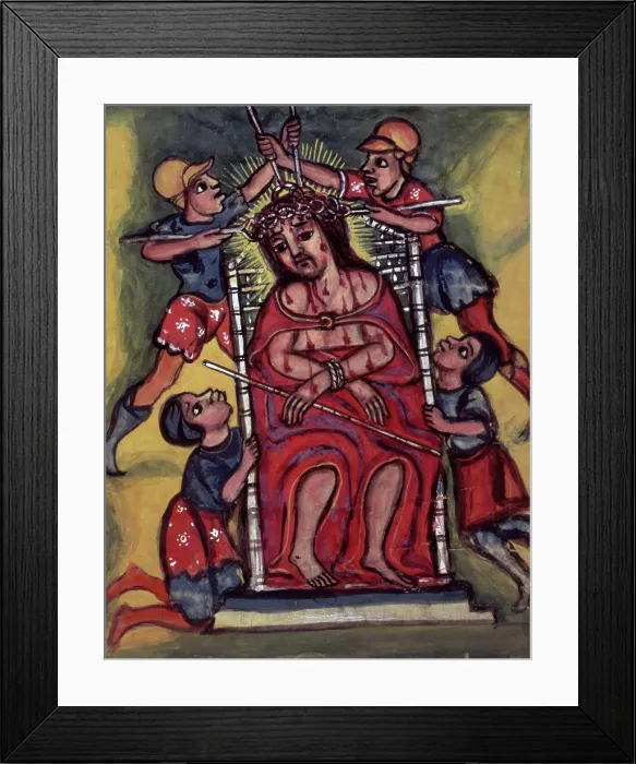 Framed Print : The torture of Christ, seated on a throne, wearing a crown of thorns, 1632-1667. Creator: Unknown Framed Print : The torture of Christ, seated on a throne, wearing a crown of thorns, 1632-1667. Creator: Unknown
