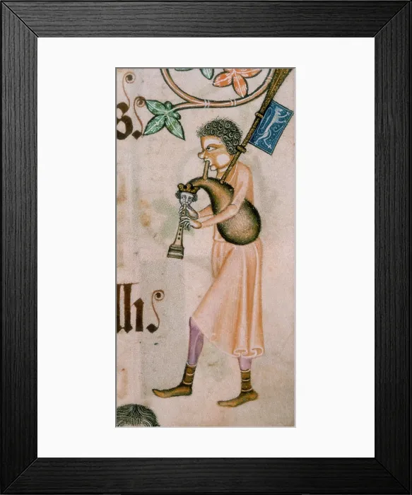 Framed Print : A bagpiper, c1300-c1340. Creator: Unknown Framed Print : A bagpiper, c1300-c1340. Creator: Unknown