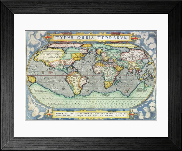 Framed Print : Ortelius World Map, 1570. Creator: Abraham Ortelius. Ortelius World Map, 1570. Creator: Abraham Ortelius Framed Print : Ortelius World Map, 1570. Creator: Abraham Ortelius. Ortelius World Map, 1570. Creator: Abraham Ortelius
