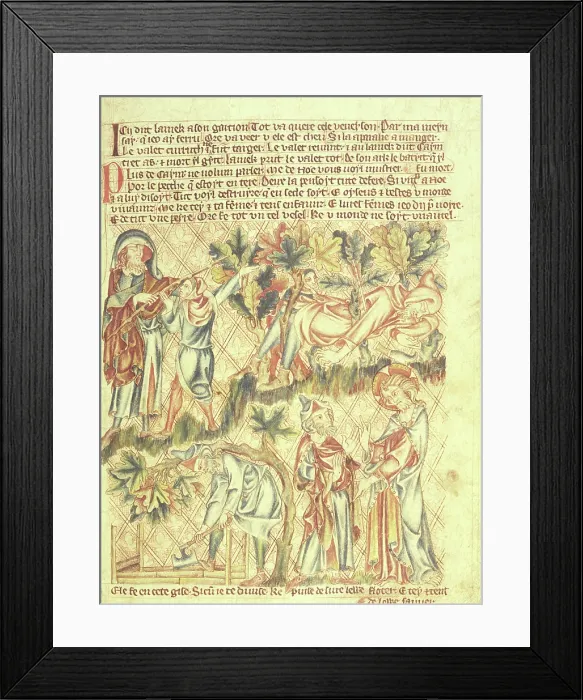 Framed Print : Lamech kills his son, and Noah is warned of the flood, c1320-1330. Creator: Unknown Framed Print : Lamech kills his son, and Noah is warned of the flood, c1320-1330. Creator: Unknown