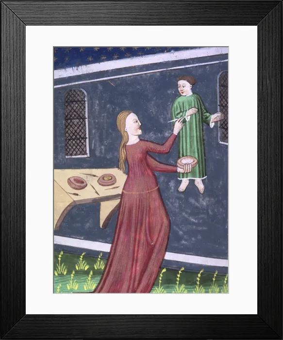 Framed Print : Irene, daughter of Cratinus, painting a picture, early 15th century. Creator: Unknown Framed Print : Irene, daughter of Cratinus, painting a picture, early 15th century. Creator: Unknown