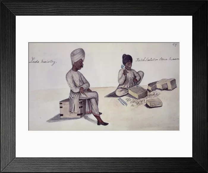 Framed Print : Carpenter and stone-mason, 1856. Creator: Cutch Bhuj Framed Print : Carpenter and stone-mason, 1856. Creator: Cutch Bhuj