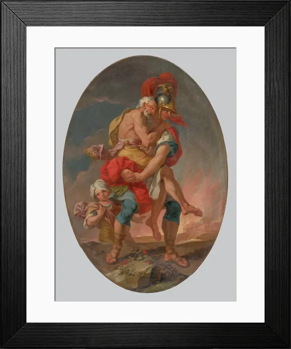 Framed Print : Aeneas Rescues Anchises from Burning Troy, 1730-1750. Creator: Johann Heinrich Schonfeld Framed Print : Aeneas Rescues Anchises from Burning Troy, 1730-1750. Creator: Johann Heinrich Schonfeld