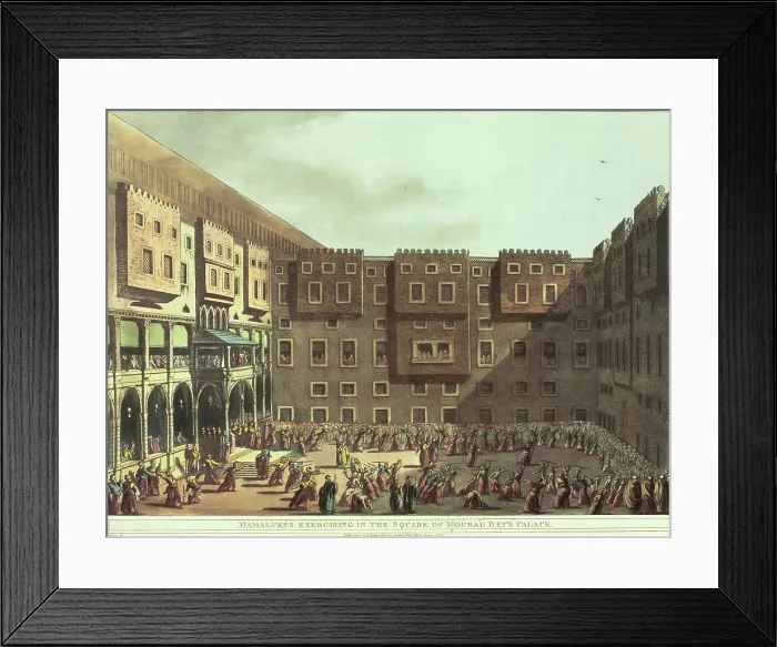 Framed Print : Mamalukes exercising in the Square of Mourad Bey's Palace, Egypt, 1801. Creator: Thomas Milton. Mamalukes exercising in the Square of Mourad Bey's Palace, Egypt, 1801 Framed Print : Mamalukes exercising in the Square of Mourad Bey's Palace, Egypt, 1801. Creator: Thomas Milton. Mamalukes exercising in the Square of Mourad Bey's Palace, Egypt, 1801