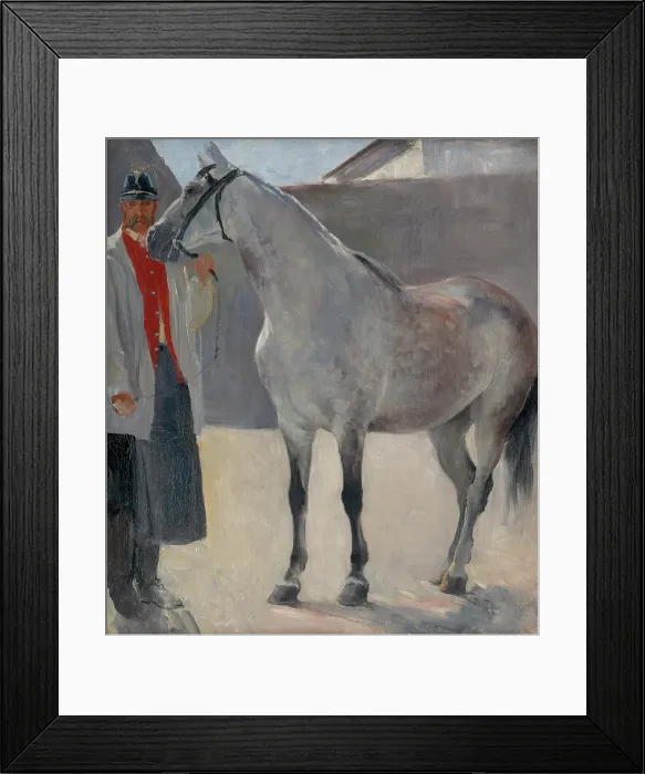 Framed Print : Study of a Grey Horse with a Coachman, around 1895. Creator: Jozef Hanula Framed Print : Study of a Grey Horse with a Coachman, around 1895. Creator: Jozef Hanula