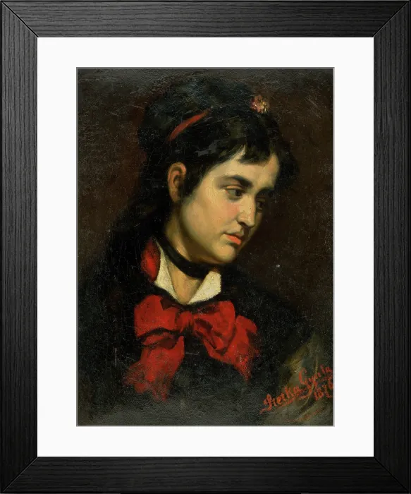 Framed Print : Head of a Girl with Red Scarf, 1876. Creator: Gyula Stetka Framed Print : Head of a Girl with Red Scarf, 1876. Creator: Gyula Stetka