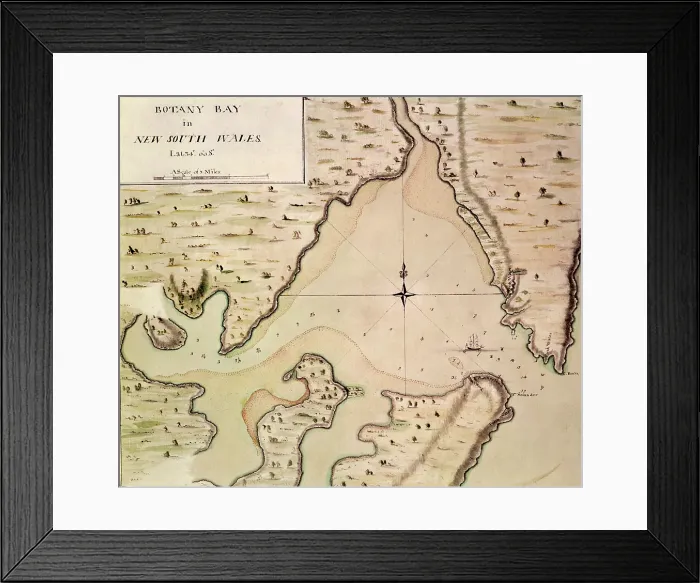 Framed Print : Map of Botany Bay, New South Wales, Australia, 1770. Creator: Captain James Cook Framed Print : Map of Botany Bay, New South Wales, Australia, 1770. Creator: Captain James Cook