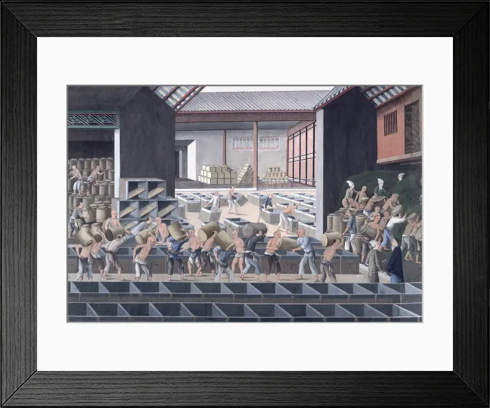 Framed Print : A tea warehouse in Canton, China, 1790. Creator: Anon