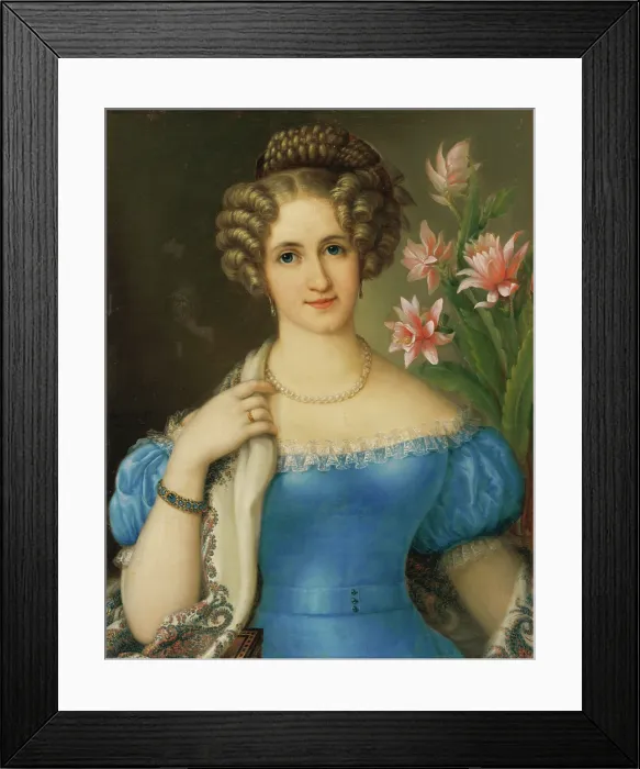 Framed Print : Portrait of a Young Lady in a Blue Dress, 1826. Creator: Jozef Ginovsky Framed Print : Portrait of a Young Lady in a Blue Dress, 1826. Creator: Jozef Ginovsky