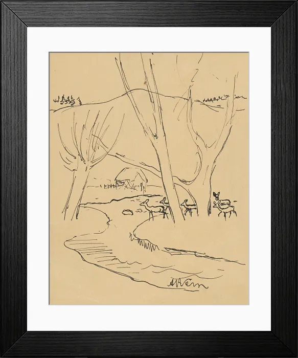 Framed Print : Deer in the forest, 1920-1929. Creator: Arnold Peter Weisz-Kubincan Framed Print : Deer in the forest, 1920-1929. Creator: Arnold Peter Weisz-Kubincan