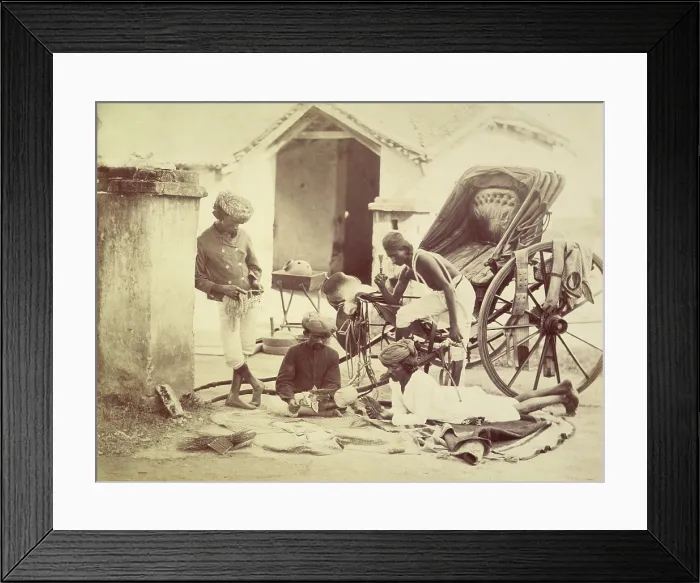 Framed Print : Four men and a rickshaw, India, 1873. Creator: Willoughby Wallace Hooper Framed Print : Four men and a rickshaw, India, 1873. Creator: Willoughby Wallace Hooper