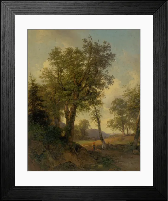Framed Print : Alpine landscape with trees in the foreground, 1852. Creator: Joseph Hoger Framed Print : Alpine landscape with trees in the foreground, 1852. Creator: Joseph Hoger