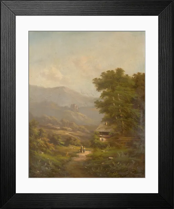 Framed Print : Landscape with a mountain road and castle ruins, 1830-1850. Creator: K. Hermann Framed Print : Landscape with a mountain road and castle ruins, 1830-1850. Creator: K. Hermann