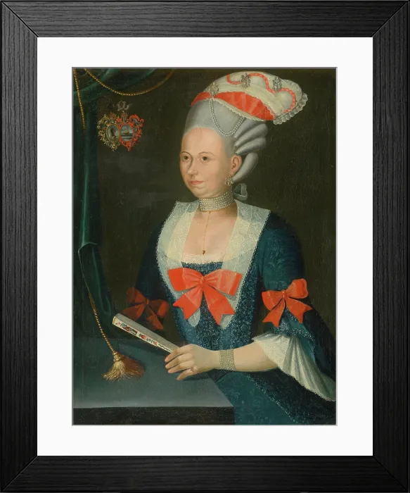 Framed Print : Portrait of a Woman in a Wig with a Fan, 1780-1790. Creator: Joseph Vitony Framed Print : Portrait of a Woman in a Wig with a Fan, 1780-1790. Creator: Joseph Vitony