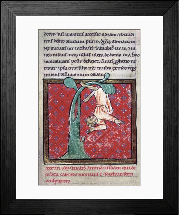 Framed Print : The soul of a man falls from a tree, 4th quarter of the 12th century. Creator: Unknown Framed Print : The soul of a man falls from a tree, 4th quarter of the 12th century. Creator: Unknown