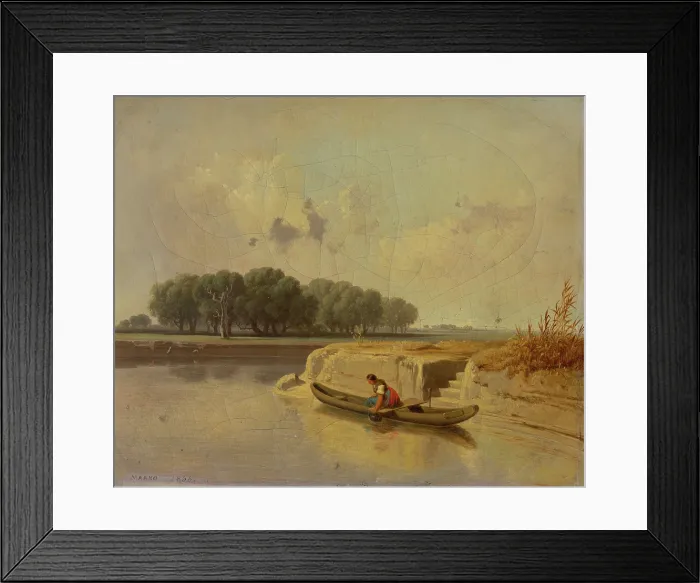 Framed Print : River landscape with boat, 1866. Creator: Karol Marko Framed Print : River landscape with boat, 1866. Creator: Karol Marko