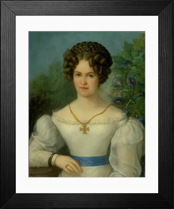 Framed Print : Portrait of a Young Lady in a White Dress, 1826. Creator: Jozef Ginovsky Framed Print : Portrait of a Young Lady in a White Dress, 1826. Creator: Jozef Ginovsky