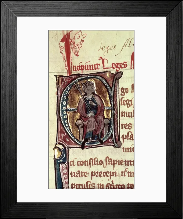 Framed Print : King Alfred the Great enthroned, 14th century. Creator: Unknown