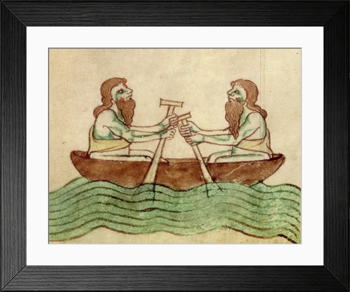 Framed Print : The men of Connaught in a coracle, after c1170. Creator: Unknown Framed Print : The men of Connaught in a coracle, after c1170. Creator: Unknown