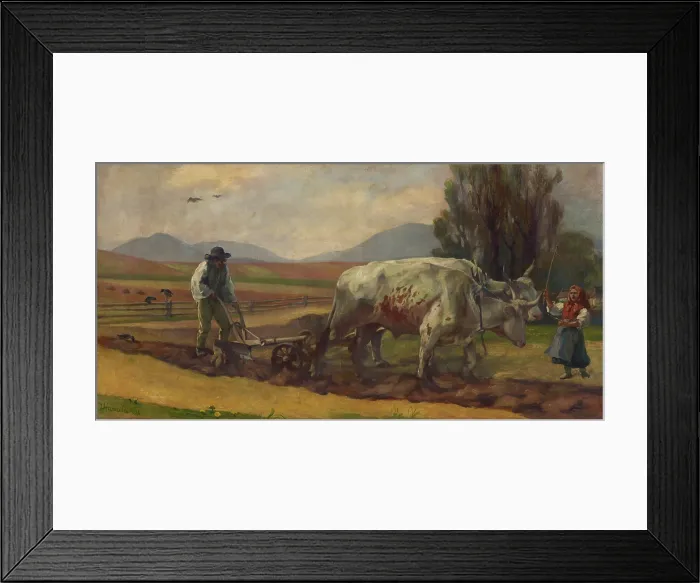 Framed Print : Ploughing, 1913. Creator: Jozef Hanula Framed Print : Ploughing, 1913. Creator: Jozef Hanula