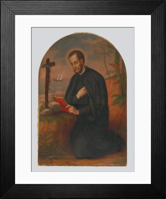Framed Print : Praying Priest Saint by the Cross 1861, 1861. Creator: Julius Jonas