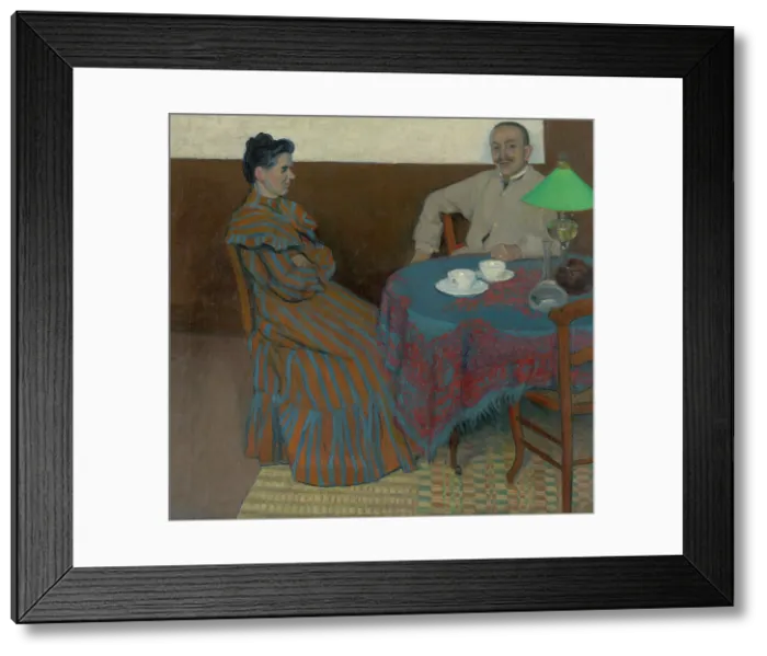 Framed Print : Married Couple at the Table, 1900-1905. Creator: Julius Andorko Framed Print : Married Couple at the Table, 1900-1905. Creator: Julius Andorko