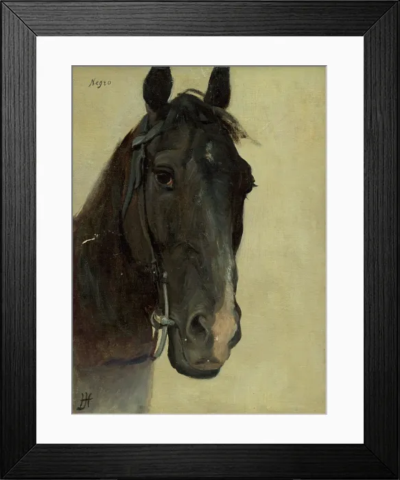 Framed Print : Head study of a black horse, 1890-1900. Creator: Jozef Hanula Framed Print : Head study of a black horse, 1890-1900. Creator: Jozef Hanula