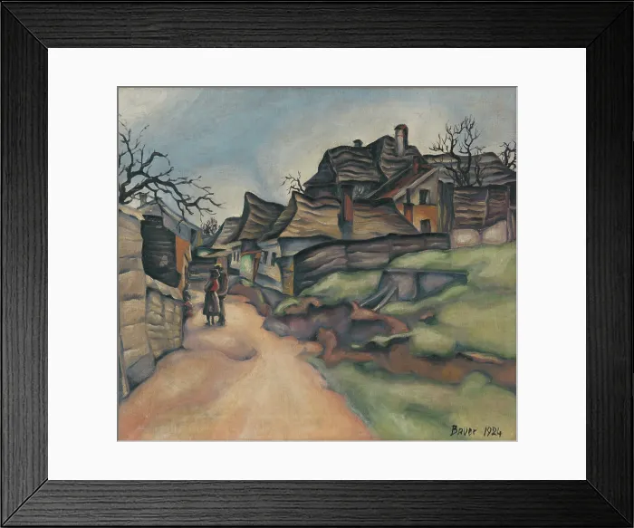 Framed Print : Village scene with figures, 1924. Creator: Konstantin Bauer Framed Print : Village scene with figures, 1924. Creator: Konstantin Bauer