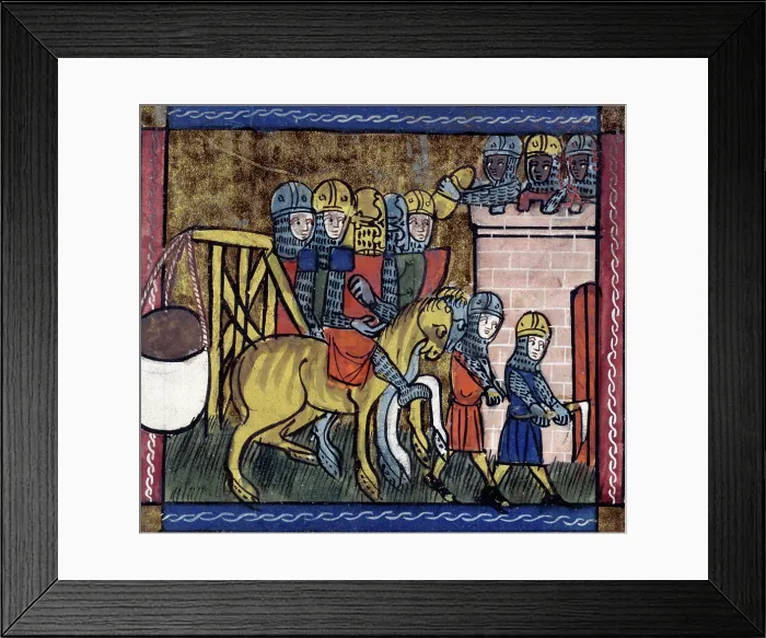 Framed Print : Soldiers with a trebuchet, mid-14th century. Creator: Unknown Framed Print : Soldiers with a trebuchet, mid-14th century. Creator: Unknown