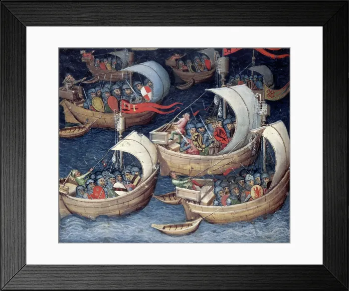 Framed Print : The Greek fleet at sea, second siege of Troy, 15th century. Creator: Unknown Framed Print : The Greek fleet at sea, second siege of Troy, 15th century. Creator: Unknown