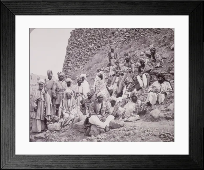 Framed Print : Khyber chiefs and khans with Captain Tucker, Jamrood Fort, Northwest Frontier Province, 1878. Creator: John Burke Framed Print : Khyber chiefs and khans with Captain Tucker, Jamrood Fort, Northwest Frontier Province, 1878. Creator: John Burke
