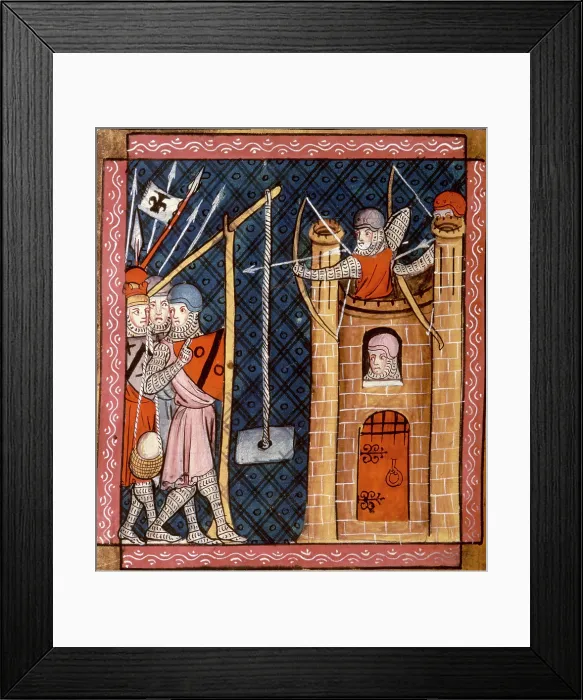 Framed Print : A trebuchet in use at a siege, c1340. Creator: Unknown Framed Print : A trebuchet in use at a siege, c1340. Creator: Unknown