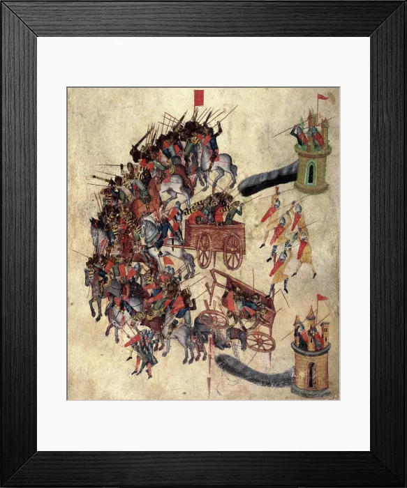 Framed Print : Sulla's defences against scythe-bearing chariots, late 14th century. Creator: Unknown. Sulla's defences against scythe-bearing chariots, late 14th century. Creator: Unknown Framed Print : Sulla's defences against scythe-bearing chariots, late 14th century. Creator: Unknown. Sulla's defences against scythe-bearing chariots, late 14th century. Creator: Unknown