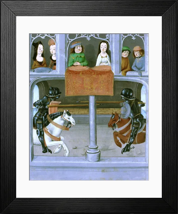 Framed Print : A joust between two knights, late 15th century. Creator: Master of the London Wavrin Framed Print : A joust between two knights, late 15th century. Creator: Master of the London Wavrin