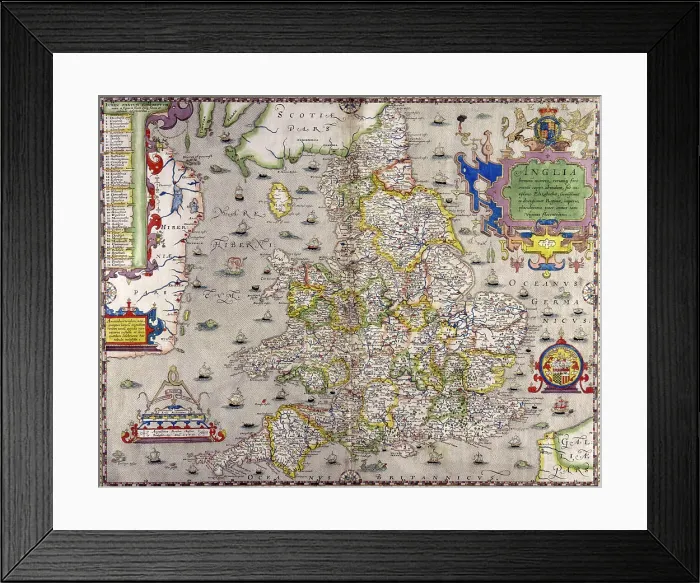 Framed Print : A map of England and Wales, 1583. Creator: Christopher Saxton Framed Print : A map of England and Wales, 1583. Creator: Christopher Saxton