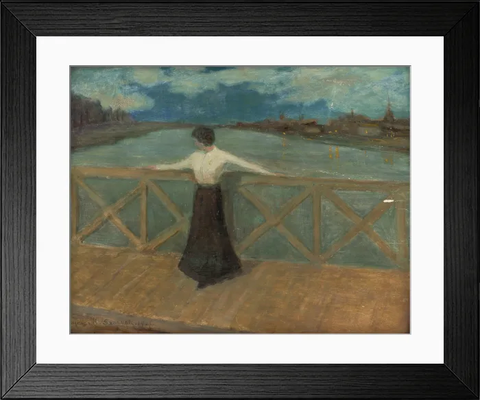 Framed Print : Woman on a bridge, 1907. Creator: Karol Pongracz Framed Print : Woman on a bridge, 1907. Creator: Karol Pongracz