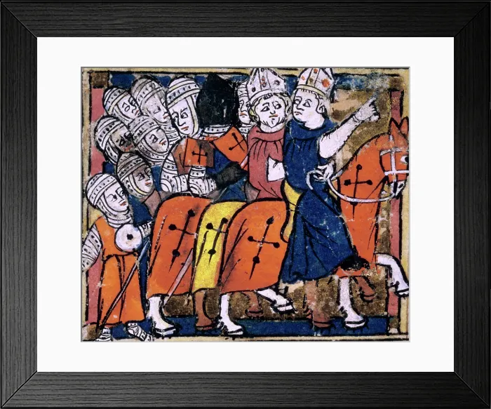 Framed Print : Crusaders in mail armour go to war, early 14th century. Creator: Unknown Framed Print : Crusaders in mail armour go to war, early 14th century. Creator: Unknown